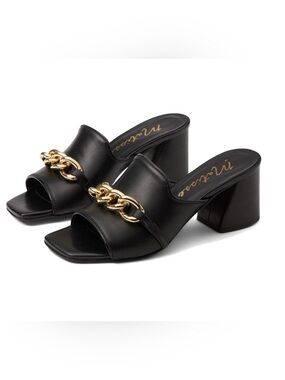 New Matisse Black Bowie Leather Sandals Block Heel & Gold Accent Women’s Size 9